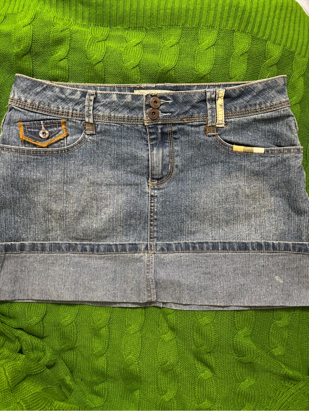 Jolt Light Blue Denim Mini Skirt with Yellow Trim